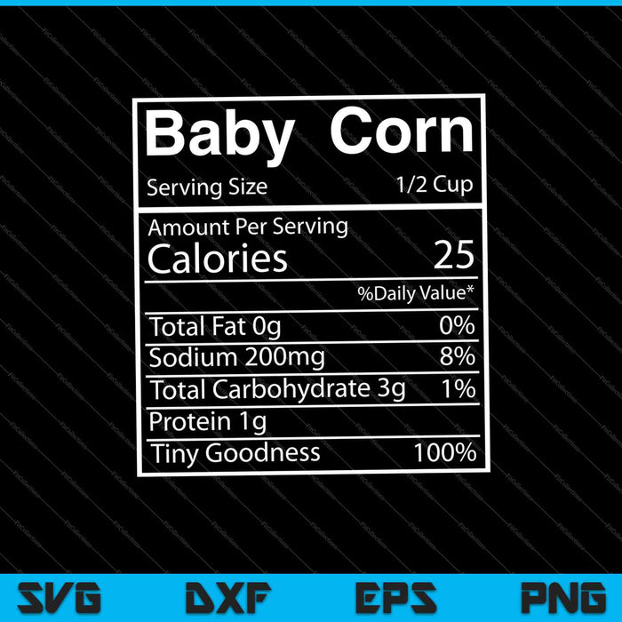 Información nutricional de maíz bebé SVG PNG cortando archivos imprimibles 