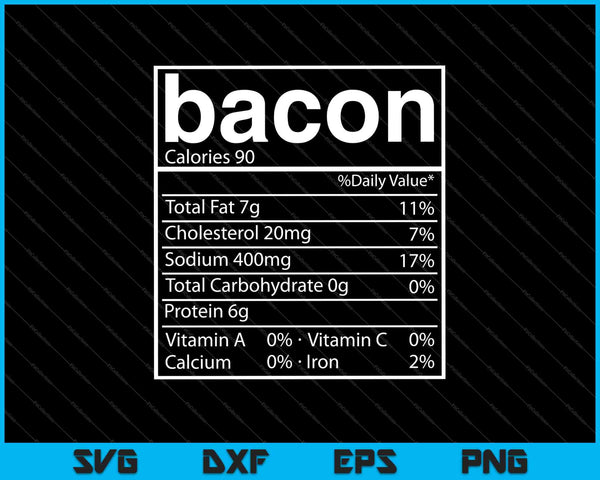 Información nutricional del tocino Divertida comida navideña de Acción de Gracias SVG PNG Cortar archivos imprimibles