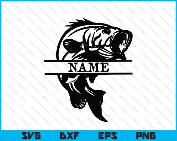 Bass vis monogram Vissen SVG PNG snijden afdrukbare bestanden