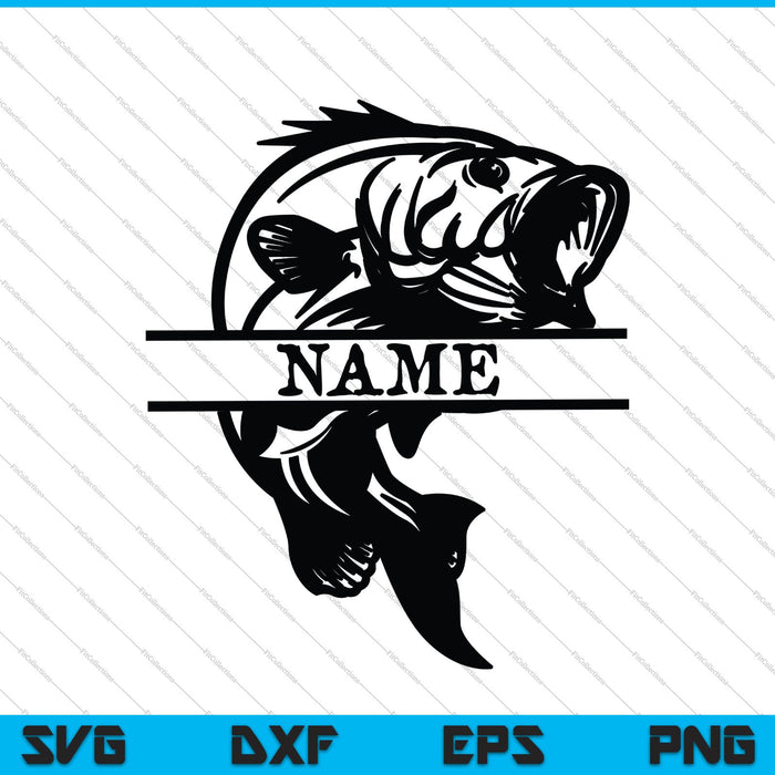 Monograma de pez lubina Pesca SVG PNG Corte archivos imprimibles