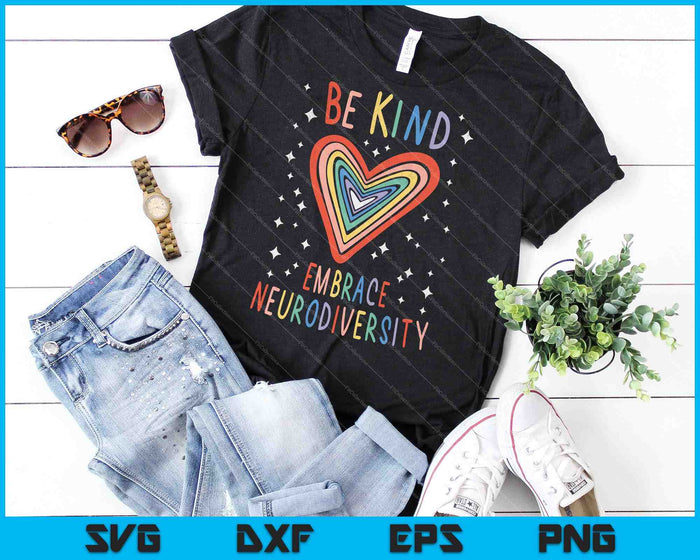 Be Kind Embrace Neurodiversity Heart ADHD Autism SVG PNG Cutting Printable Files