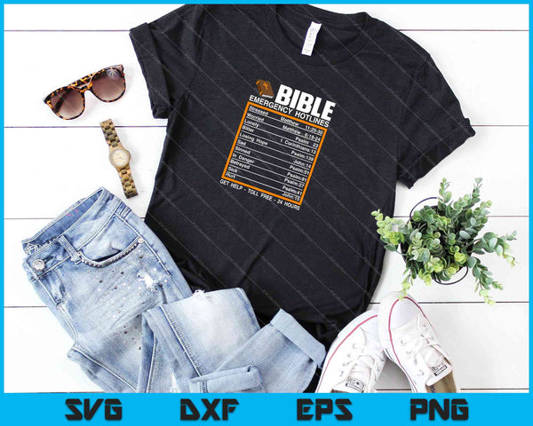Bible Emergency Numbers Funny Christian Bible & Jesus SVG PNG Cutting Printable Files - on a t-shirt