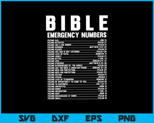 Números de emergencia de la Biblia Versículo Dios Jesús Fe Cristiano SVG PNG Archivos imprimibles