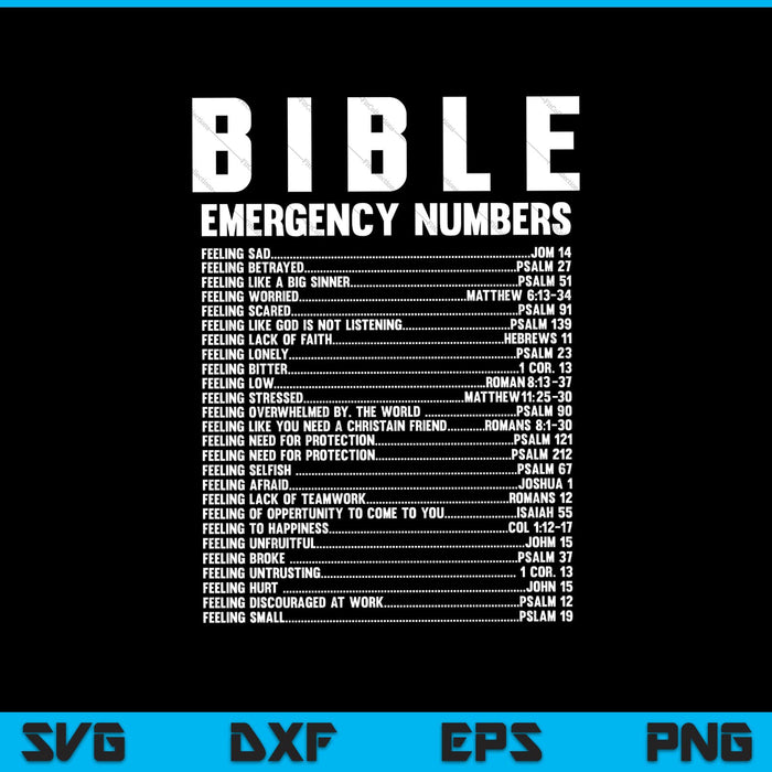Números de emergencia de la Biblia Versículo Dios Jesús Fe Cristiano SVG PNG Archivos imprimibles