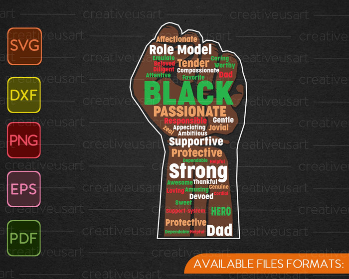Zwarte vader Wordcloud kunst Vaderdag Afro-Amerikaanse SVG PNG snijden afdrukbare bestanden 