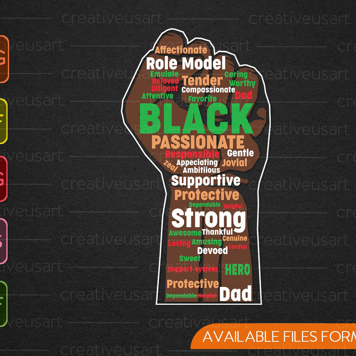Zwarte vader Wordcloud kunst Vaderdag Afro-Amerikaanse SVG PNG snijden afdrukbare bestanden 