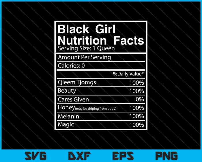 Black Girl Nutrition Facts SVG PNG Cutting Printable Files