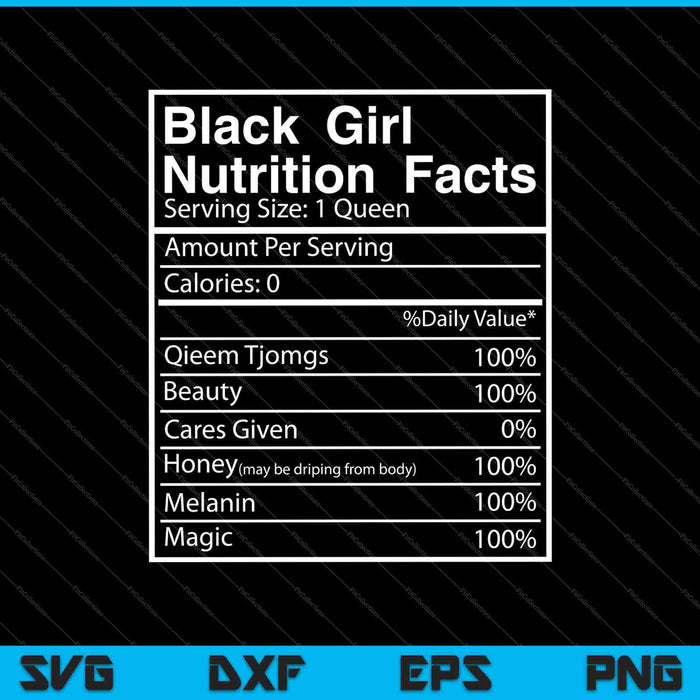 Datos nutricionales de Black Girl SVG PNG Cortando archivos imprimibles