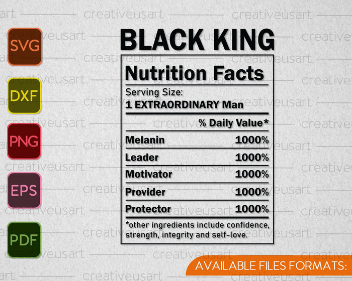 Datos nutricionales de Black King SVG PNG Cortando archivos imprimibles