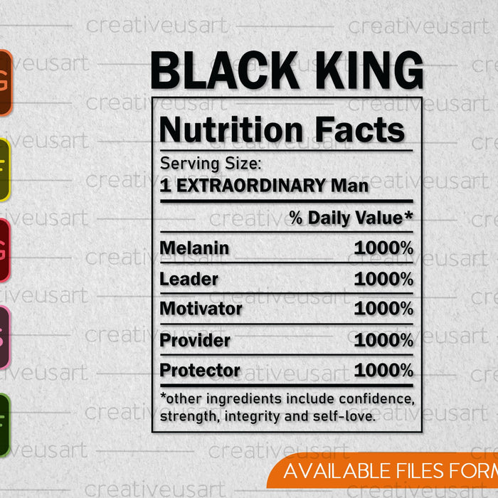 Datos nutricionales de Black King SVG PNG Cortando archivos imprimibles