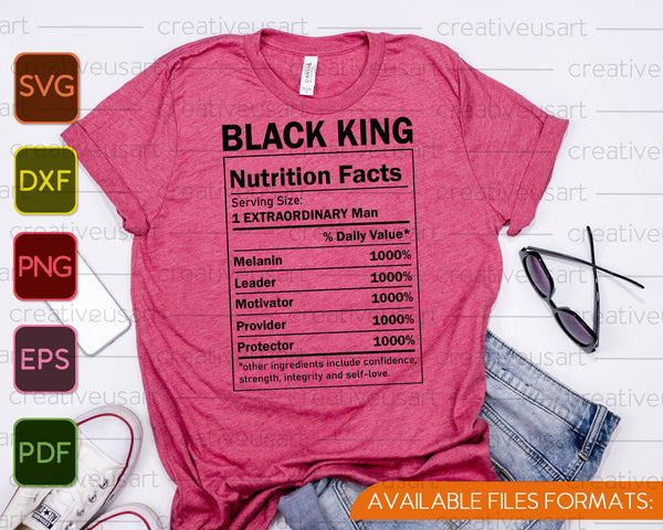 Black King Nutritional Facts SVG PNG Cutting Printable Files - on a t-shirt