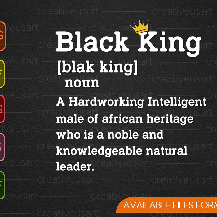 Black King Definición Orgullo Africano Melanin Educado SVG PNG Cortando Archivos Imprimibles 