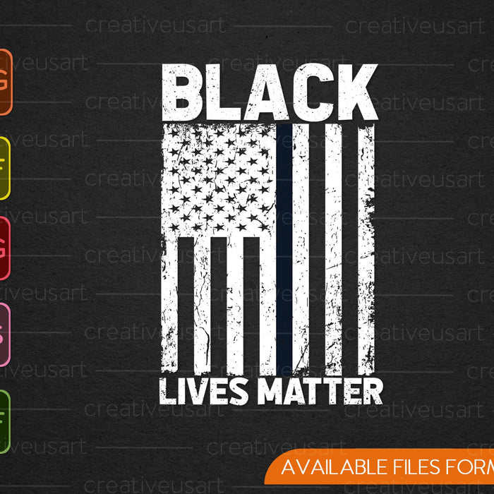 Black Lives Matter - dunne zwarte lijn Amerikaanse vlag burgerrechten SVG PNG snijden afdrukbare bestanden 