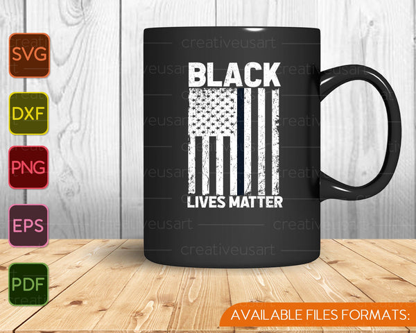 Black Lives Matter - Delgada línea negra Bandera de EE. UU. Derechos civiles SVG PNG Cortar archivos imprimibles 