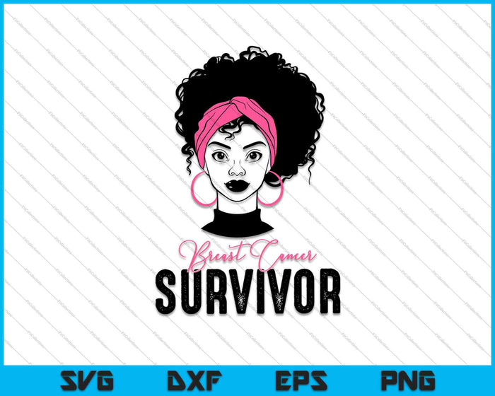 Mujer negra Afro Survivor Cáncer de mama inspirador SVG PNG Cortando archivos imprimibles