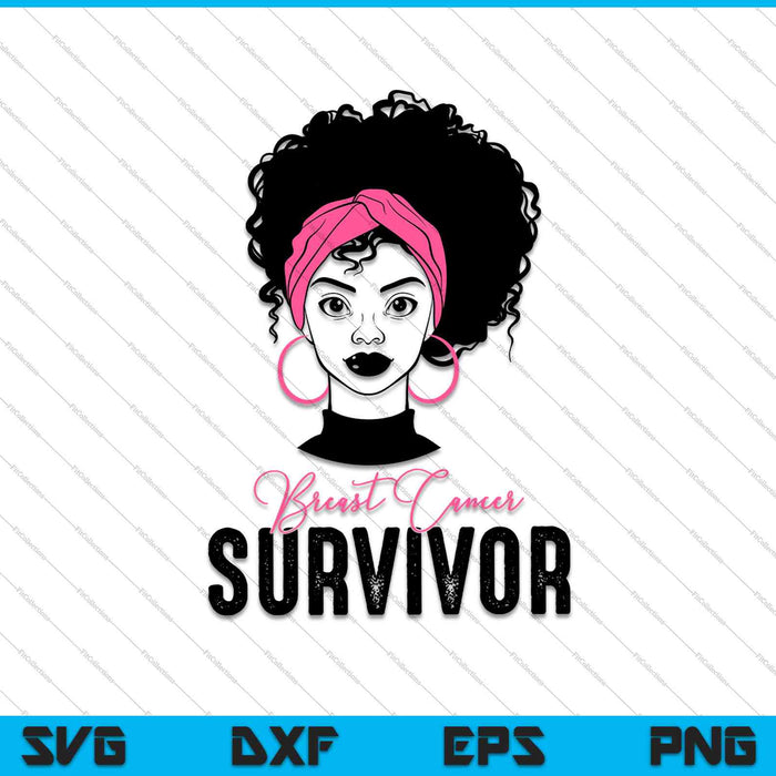 Zwarte vrouw Afro Survivor inspirerende borstkanker SVG PNG snijden afdrukbare bestanden