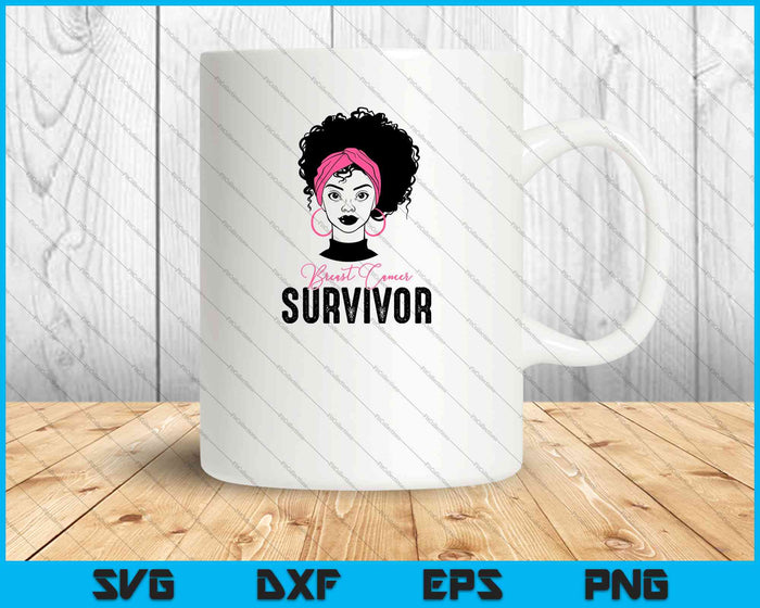 Black Woman Afro Survivor Inspirational Breast Cancer SVG PNG Cutting Printable Files
