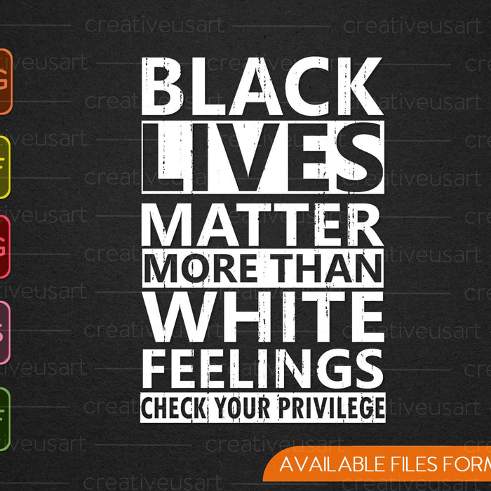 Las vidas negras importan más que los sentimientos blancos Compruebe el privilegio SVG PNG Cortando archivos imprimibles