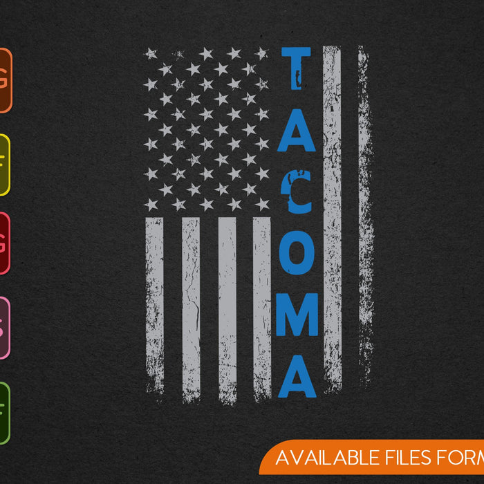Blue Line Tacoma Distressed National Police Week SVG PNG Cutting Printable Files