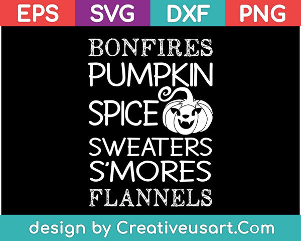 Vreugdevuren Pumpkin Spice Truien S'mores Flannels SVG PNG Snijden afdrukbare bestanden