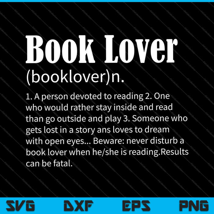 Boekenliefhebber definitie cadeau voor een enthousiaste lezer of boekenwurm SVG PNG snijden afdrukbare bestanden