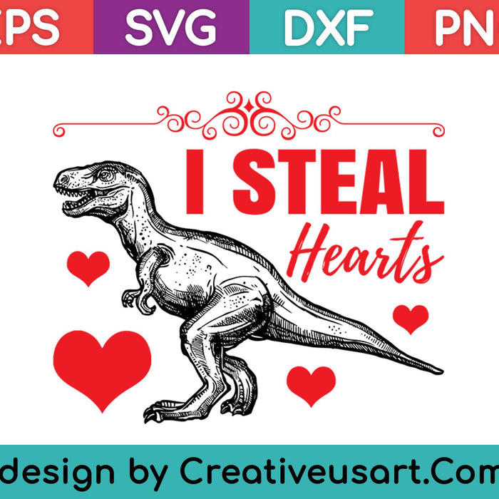 Boys Valentines Day Shirt Kids Dinosaur T rex I Steal Hearts SVG PNG Cutting Printable Files