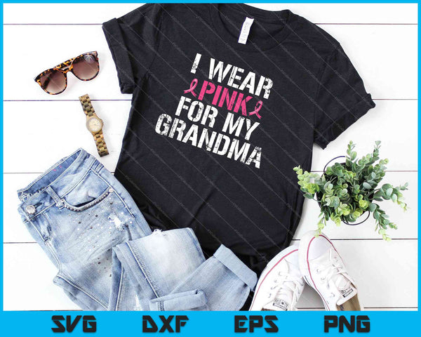 Borstkankerbewustzijn Ik draag roze linten voor mijn oma SVG PNG snijden afdrukbare bestanden - on a t-shirt