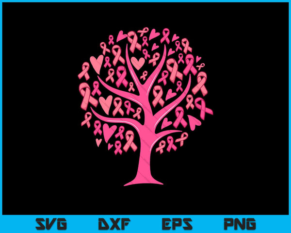 Camisa de concientización sobre el cáncer de mama Árbol de cinta rosa SVG PNG Cortar archivos imprimibles