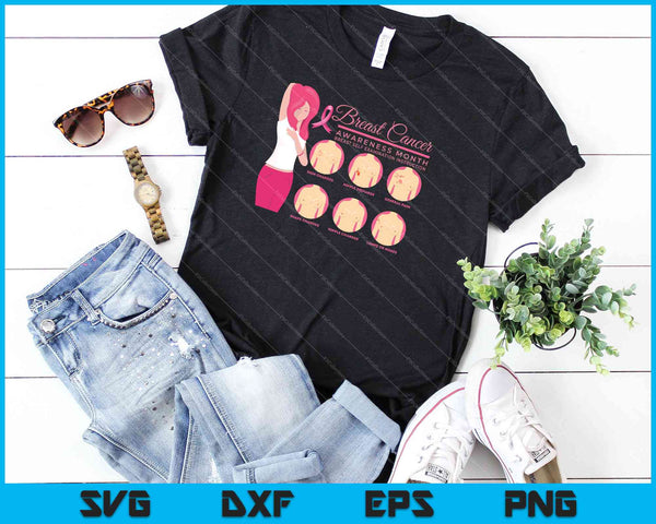 Borstkankerbewustzijn, zelfexameninstructies SVG PNG snijden afdrukbare bestanden - on a t-shirt