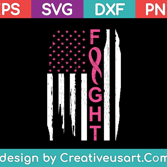 Breast Cancer Awareness American Flag Distressed SVG PNG Cutting Printable Files