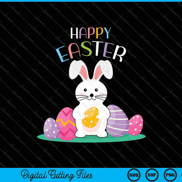 Conejito Pastel Primavera Caza Huevos Conejo Feliz Día de Pascua SVG PNG Cortando Archivos Imprimibles