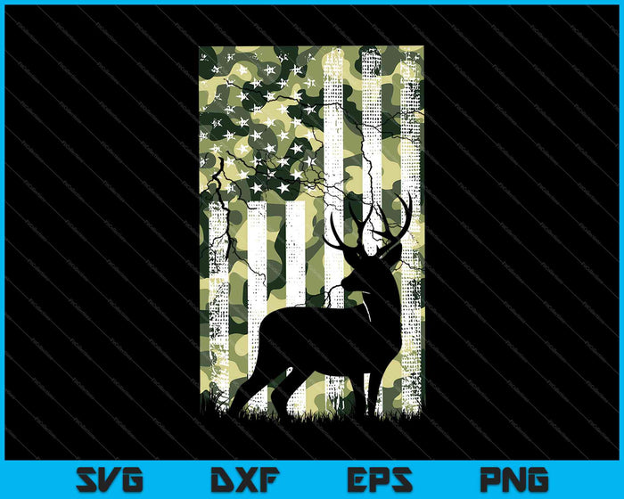 Camo Bandera Americana Ciervo Elk Buck Caza USA Hunter SVG PNG Cortar archivos imprimibles