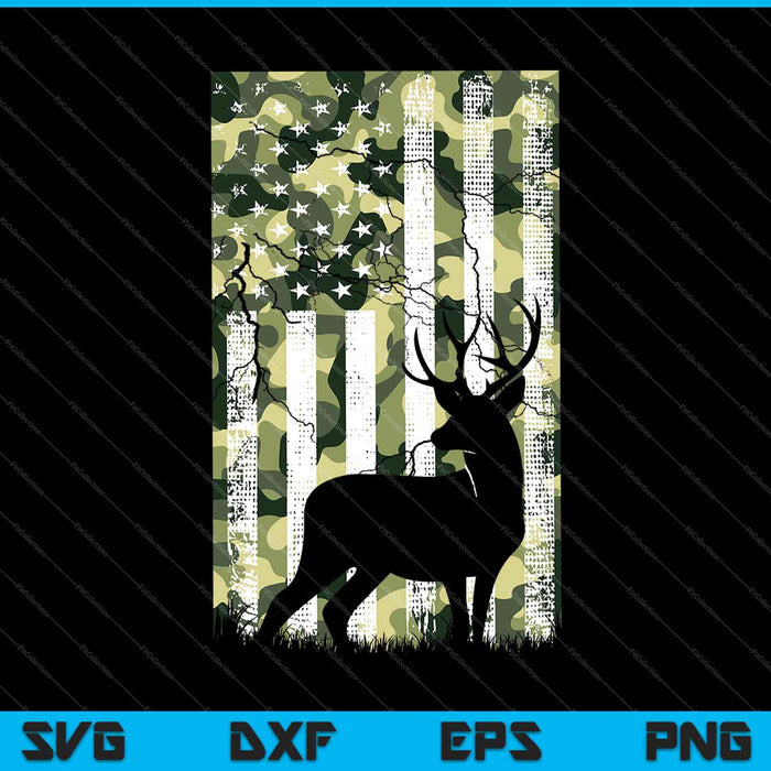 Camo Bandera Americana Ciervo Elk Buck Caza USA Hunter SVG PNG Cortar archivos imprimibles