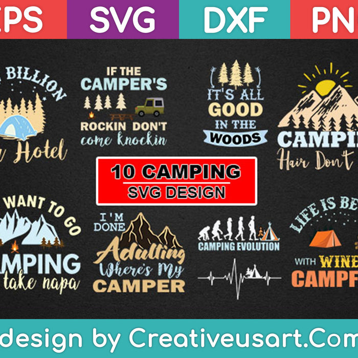 Camping Svg Diseño Paquete SVG PNG Cortando Archivos Imprimibles