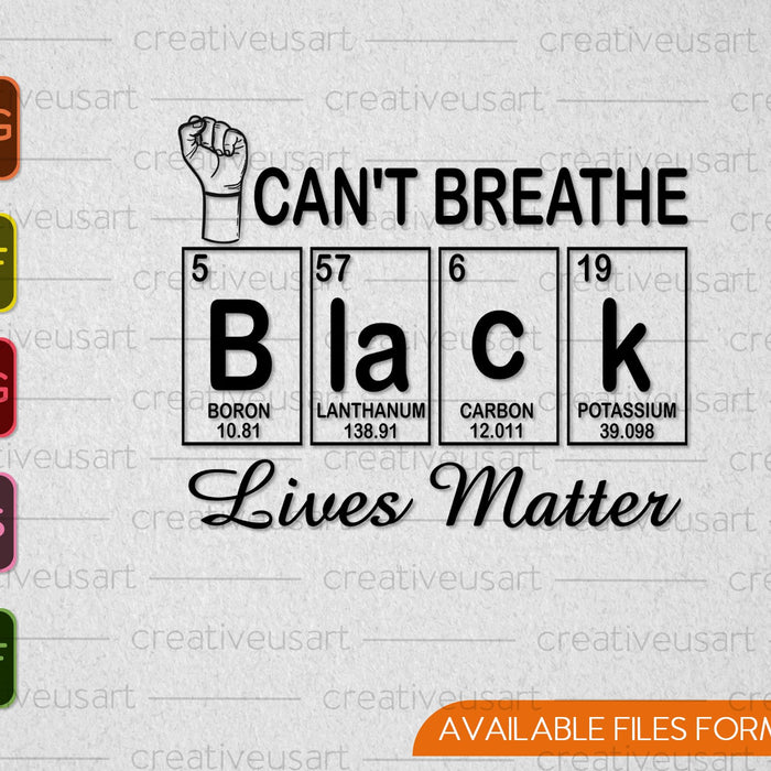 Kan niet ademen, Black Live Matter SVG PNG snijden afdrukbare bestanden