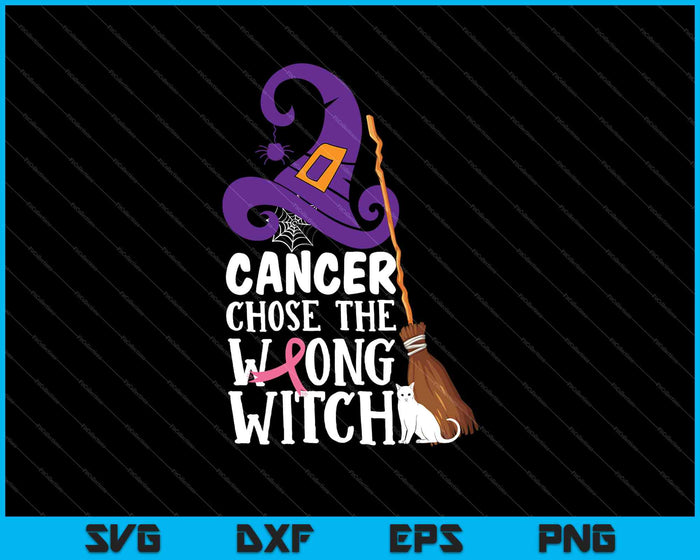 Cancer Chose The Wrong Witch Breast Cancer Halloween SVG PNG Cutting Printable Files