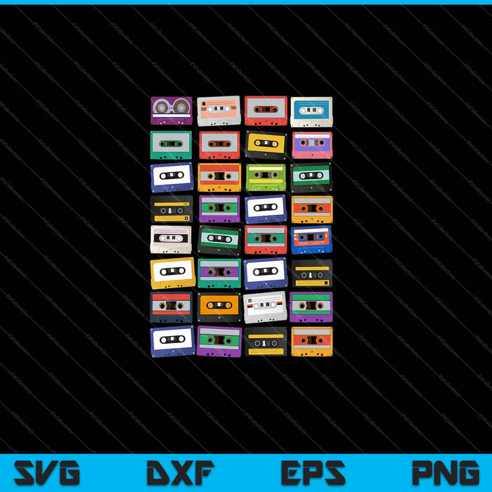 Cassettebanden Mixtapes jaren 1980 radiomuziek grafische SVG PNG snijden afdrukbare bestanden