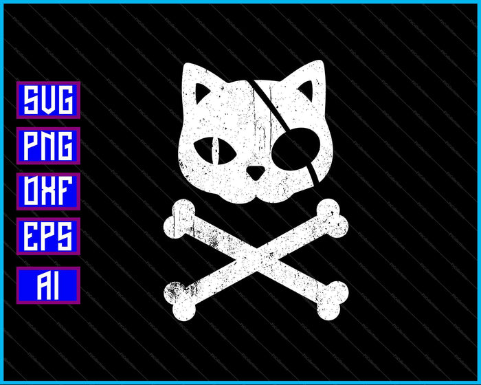 Gato gatito Halloween cráneo cruz huesos SVG PNG corte archivos imprimibles