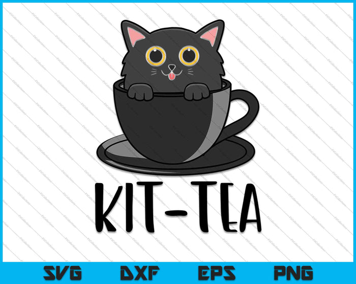 Cat Shirts- Kit-Tea Funny Cat Lover Gift, Cute Black Cat SVG PNG Cutting Printable Files