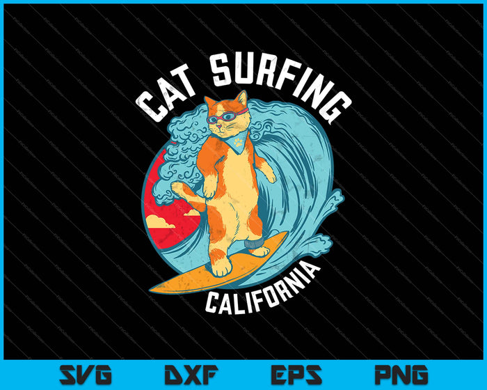 Cat Surfing In California SVG PNG Cutting Printable Files