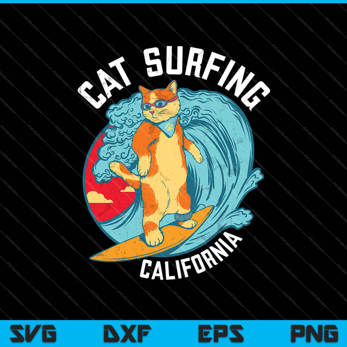 Cat Surfing In California SVG PNG Cutting Printable Files