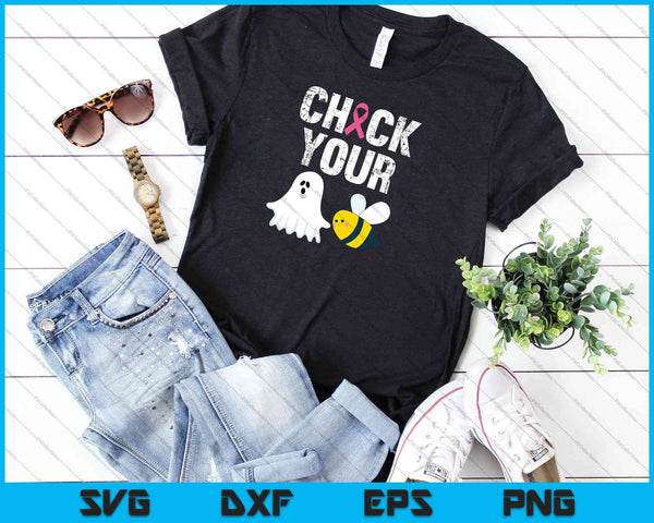 Check Your Boo Bees Funny Breast Cancer Halloween SVG PNG Cutting Printable Files - on a t-shirt