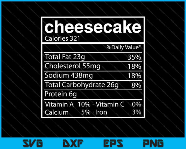 Datos nutricionales de tarta de queso Divertido Día de Acción de Gracias Navidad SVG PNG Cortar archivos imprimibles