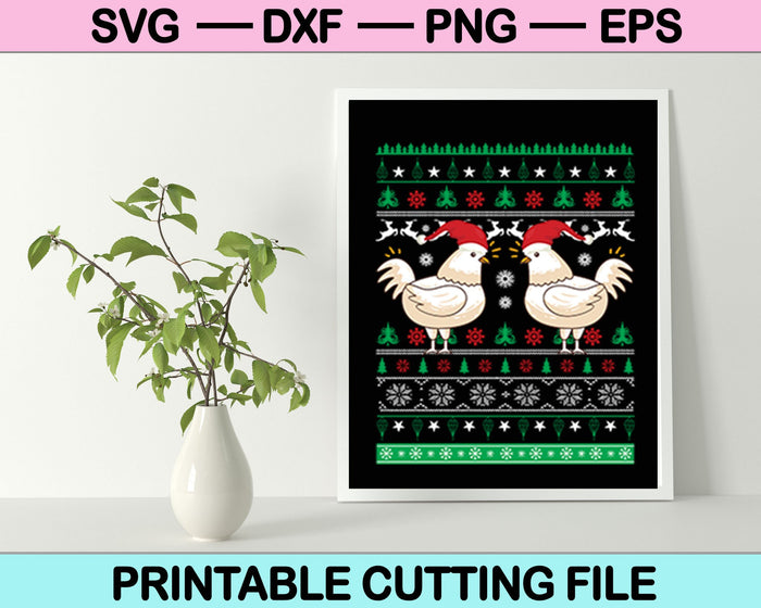 Chicken With Santa Hat Ugly Christmas SVG PNG Cutting Printable Files
