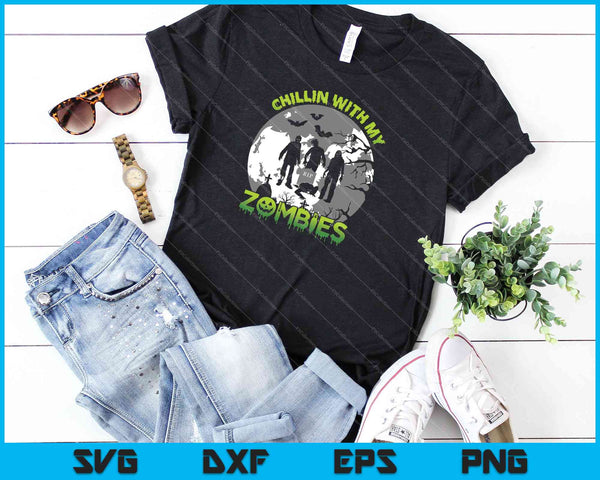 Chillen met mijn zombies Halloween jongens kinderen zombie cadeau SVG PNG snijden afdrukbare bestanden - on a t-shirt
