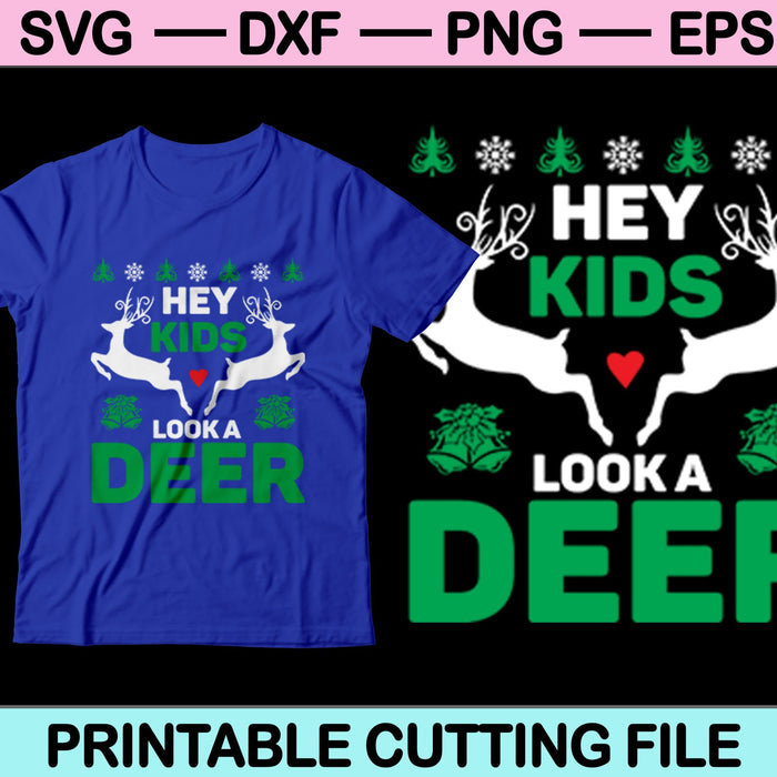Hey kinderen kijken een hert Kerstmis SVG PNG snijden afdrukbare bestanden