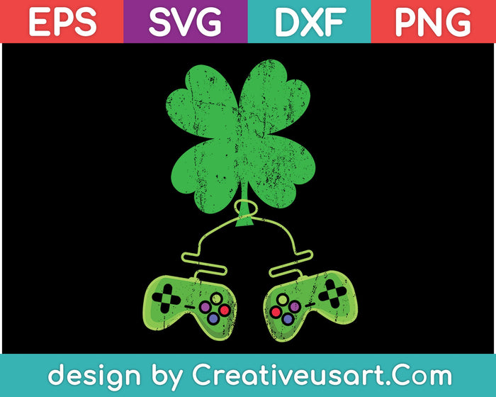 Klaver videogamecontrollers St Patricks Day SVG PNG snijden afdrukbare bestanden