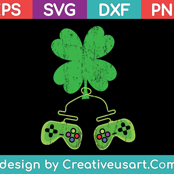 Clover Video Game Controllers St Patricks Day SVG PNG Cutting Printable Files