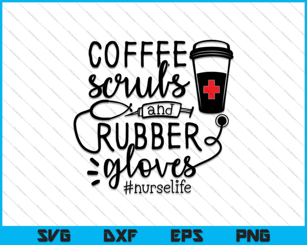 Koffie, scrubs en rubberen handschoenen SVG PNG digitale snijbestanden
