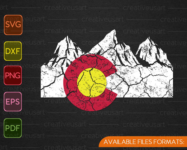 Colorado Bandera Montañas Retro Vintage Gráfico Afligido SVG PNG Archivos imprimibles